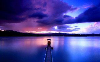 Lake dock lighthouse cloudy sky - end free wallpaper for desktop