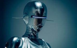 Robot blue light cyberpunk afrofuturism - cybernetic free wallpaper for desktop