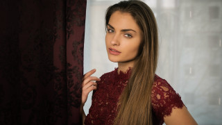 Woman long hair portrait red - rococo free wallpaper