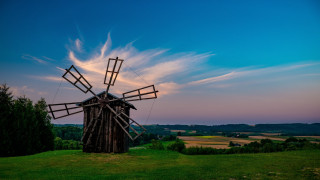 Windmill field sunset clouds blue - affinity photo free wallpaper