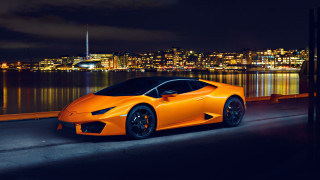Bright orange sports car night 2 - orange sports car free wallpaper