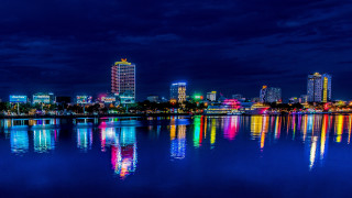 City skyline night reflection bridge 5 - ding guanpeng free wallpaper