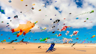 Kites beach sky clouds children - affinity photo free wallpaper