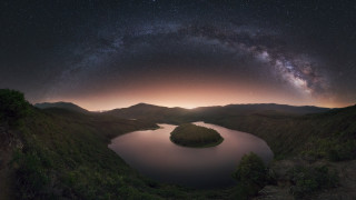 Lake mountains night star aurora - sky above free wallpaper