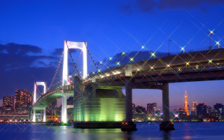 Bridge water lights city night - green light free wallpaper