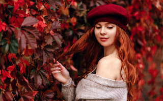 Red haired woman autumn impressionist - evaline ness free wallpaper