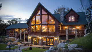Large log home deck patio - doug ohlson free wallpaper