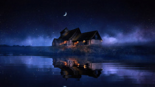 House hill lake night moon - a moon free wallpaper