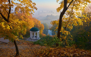 White tower fall fog autumn - top of a hill free wallpaper