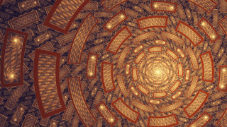 Large circular generative fractals cityscape - many light free wallpaper