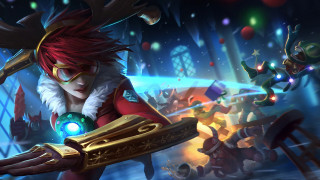 Red haired woman glowing object - other character free wallpaper