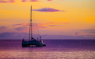 Sailboat sunset pink yellow urban - a sailboat free wallpaper