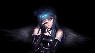Blue hair gothic angel portrait - a glove free wallpaper