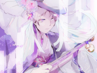 Woman hat sword flower purple - lineart free wallpaper