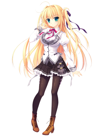 Anime girl blonde hair portrait - black pants free wallpaper for mobile