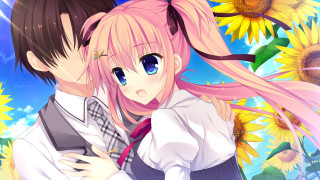 Anime couple sunflowers sky background - a detailed drawing free wallpaper