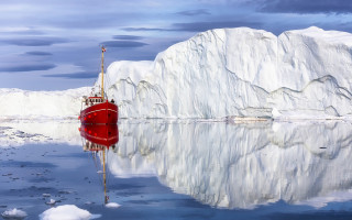 Red boat iceberg ocean sky - arie smit free wallpaper for desktop