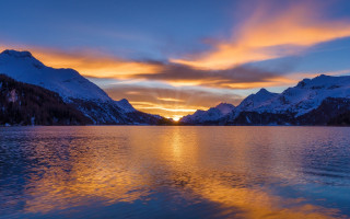 Sunset mountain lake reflection clouds 2 - a reflection of the sun free wallpaper