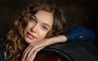Elina karimova blue eyes black - a fireplace in the background free wallpaper