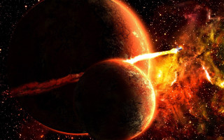 Space planet star red yellow - star in the foreground free wallpaper