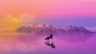 Horse water mountain pink sky - hue free wallpaper
