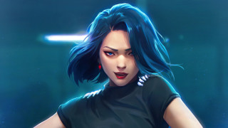 Blue haired woman light saber - character art free wallpaper