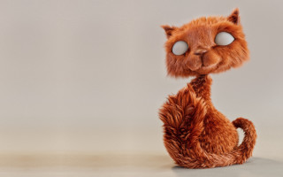 Cat big eyes sitting 3d - a gray wall behind free wallpaper