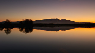 Lake mountain sunset trees symmetry - perfect symmetry free wallpaper