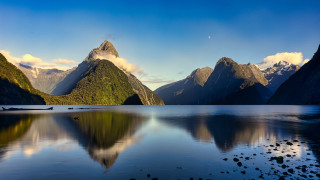 Mountain range reflection lake sky - a still lake free wallpaper