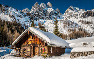 Snowy mountain cabin fantasy bridge - the mountain free wallpaper
