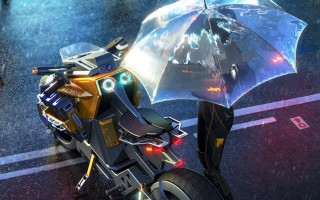 Cyberpunk motorcycle astronaut aurora city - cyberpunk style free wallpaper