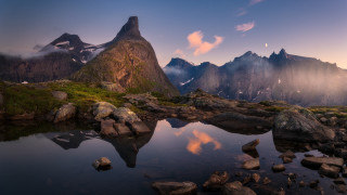 Mountain lake rocks clouds sunset 2 - a lake in the foreground free wallpaper