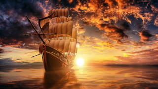 Sailboat sunset cloudy sky fire - a sun setting behind free wallpaper