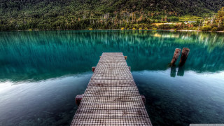 Dock mountain lake forest impressionist - charles martin free wallpaper