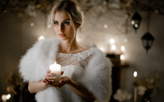 Woman white dress candle feather - a white feather free wallpaper