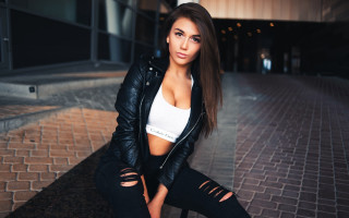 Woman black jacket polaroid rooftop - black jacket free wallpaper