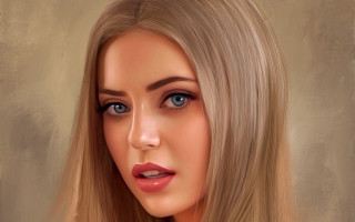 Blonde woman blue eyes long - slight free wallpaper