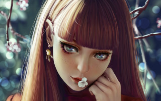 Girl long hair flower serious - long hair and a flower free wallpaper