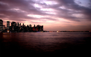 City skyline water dusk purple - dusk free wallpaper