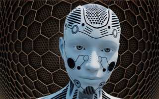 Robot human face cybernetics honeycomb - painted free wallpaper