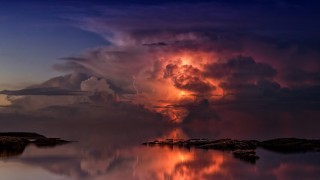 Large cloud sunset lighthouse mountain - thunderstorm free wallpaper
