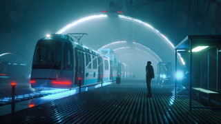 Train station cyberpunk dystopian night - dystopian art free wallpaper