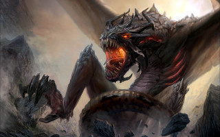 Dragon fire horns glowing eyes - a huge head free wallpaper