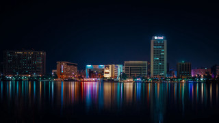 City skyline reflection night bridge 2 - cityscape free wallpaper
