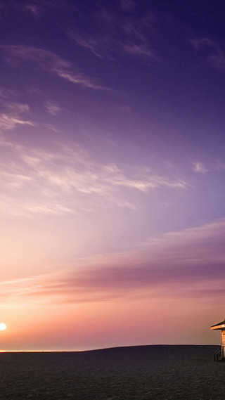 Beach hut sunset purple sky - free sky wallpaper for mobile