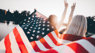 Woman flag lake american romanticism - cinematic photography free wallpaper