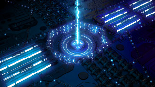 Futuristic computer blue light bridge - game art free wallpaper for desktop