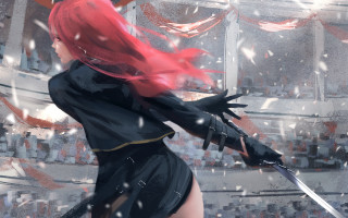 Woman sword stadium snow redhair - nier:automata free wallpaper