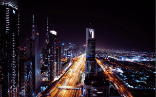City night traffic tall buildings - traffic free wallpaper