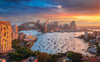 City bridge boats sunset skyline - elizabeth durack free wallpaper